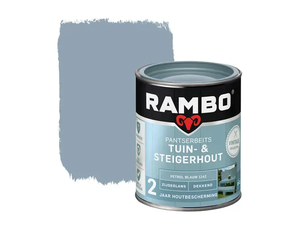 Rambo Pantserbeits Tuin&Steigerhout Zijdeglans Dekkend Petrol Blauw 1142 Rambo Pantserbeits Tuin&Steigerhout Zijdeglans Dekkend Petrol Blauw 1142