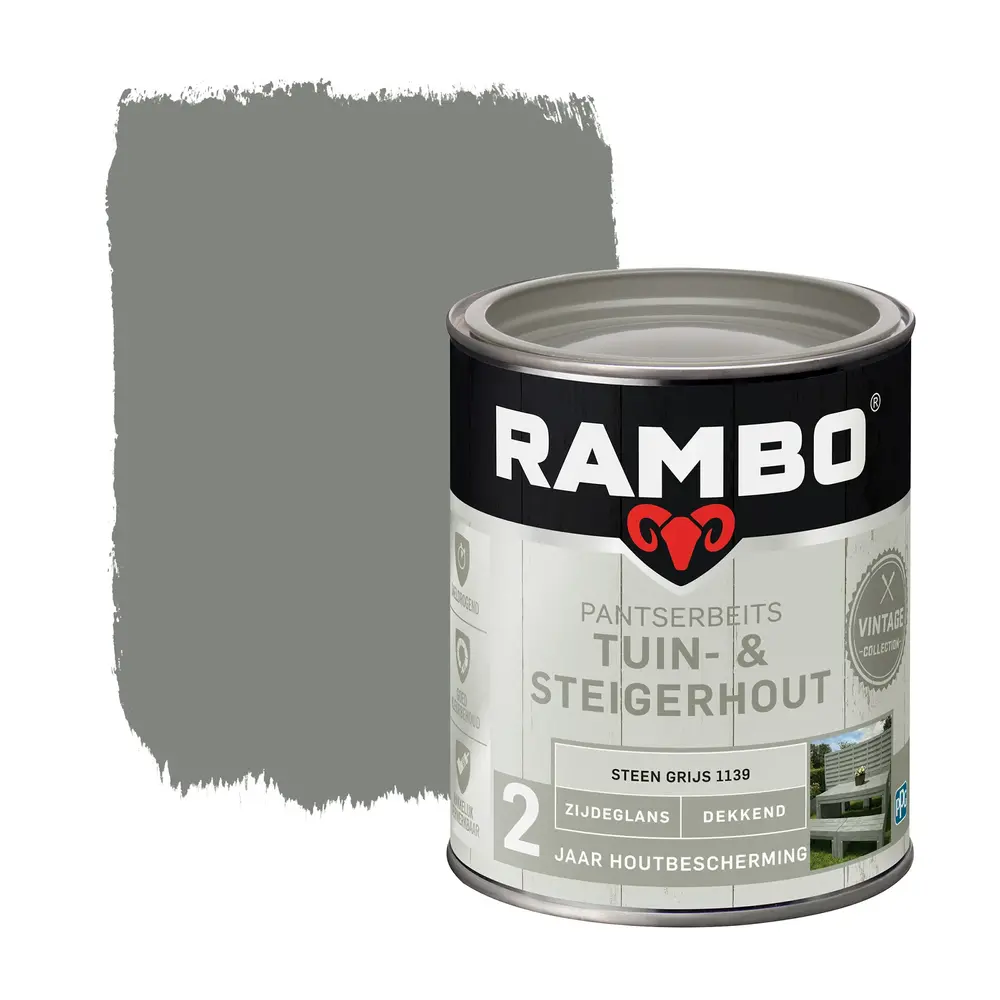Rambo Pantserbeits Tuin&Steigerhout Zijdeglans Dekkend Steen Grijs 1139 Rambo Pantserbeits Tuin&Steigerhout Zijdeglans Dekkend Steen Grijs 1139
