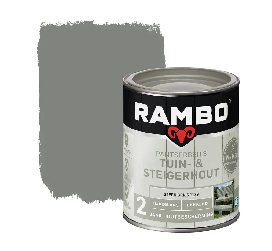 Rambo Pantserbeits Tuin&Steigerhout Zijdeglans Dekkend Steen Grijs 1139 - 750 ML