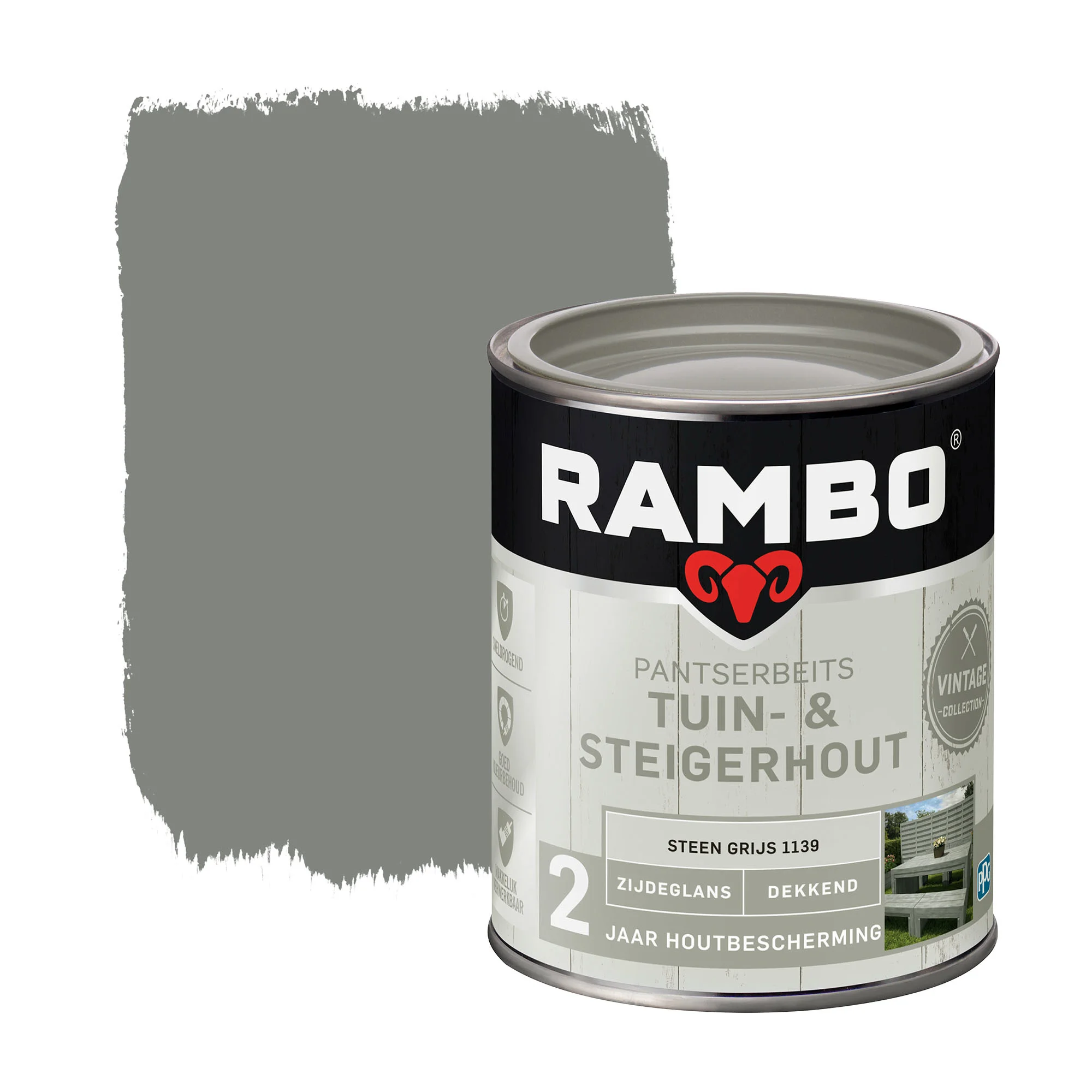 Pantserbeits Tuin&Steigerhout Zijdeglans Dekkend Steen Grijs 1139 | 750 ML