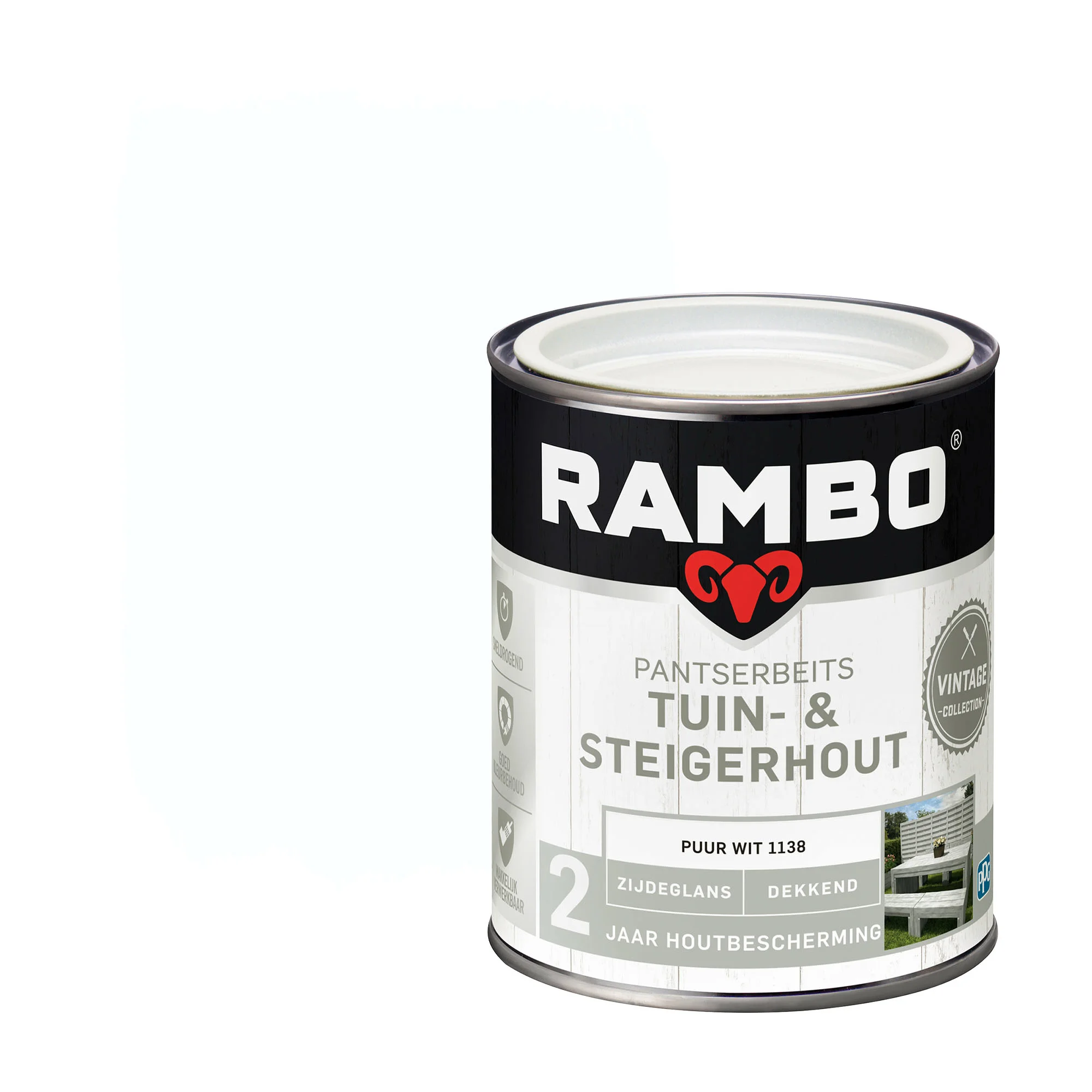 Pantserbeits Tuin&Steigerhout Zijdeglans Dekkend Puur Wit 1138 | 750 ML