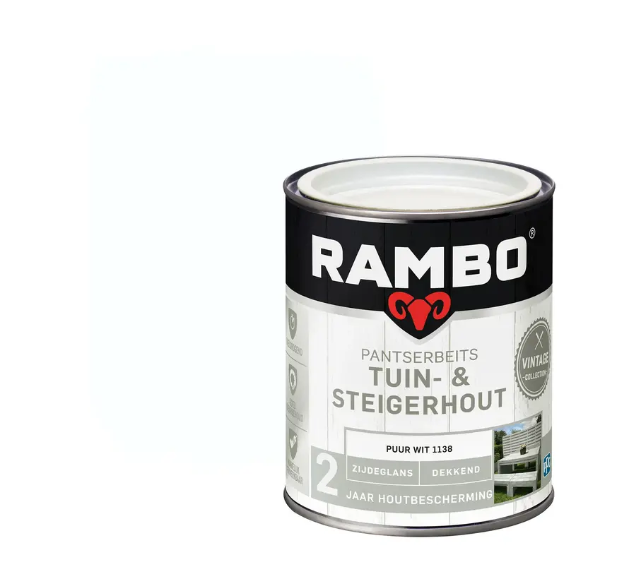 Rambo Pantserbeits Tuin&Steigerhout Zijdeglans Dekkend Puur Wit 1138 - 750 ML