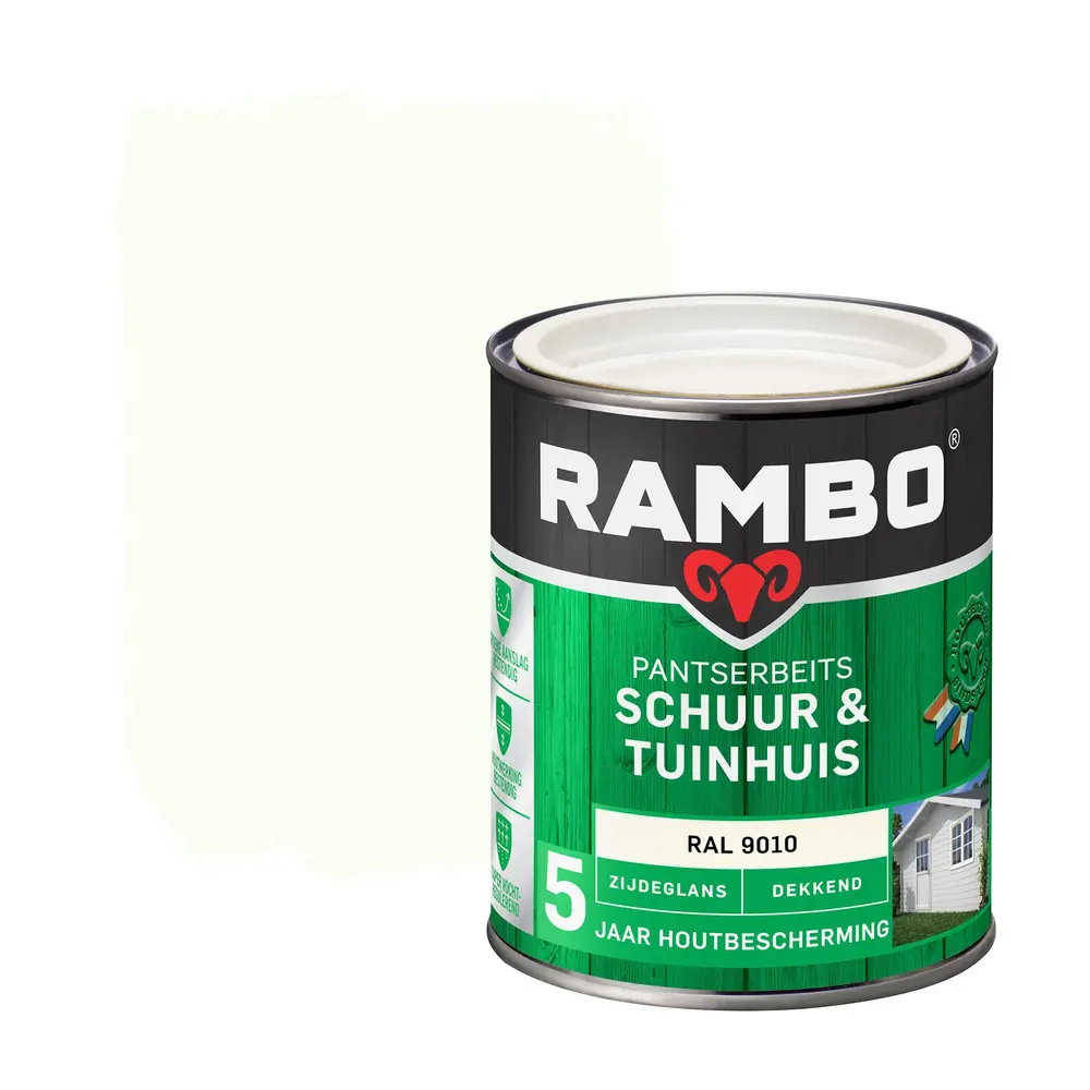 Rambo Pantserbeits Schuur&Tuinhuis Zijdeglans Dekkend RAL 9010 Rambo Pantserbeits Schuur&Tuinhuis Zijdeglans Dekkend RAL 9010
