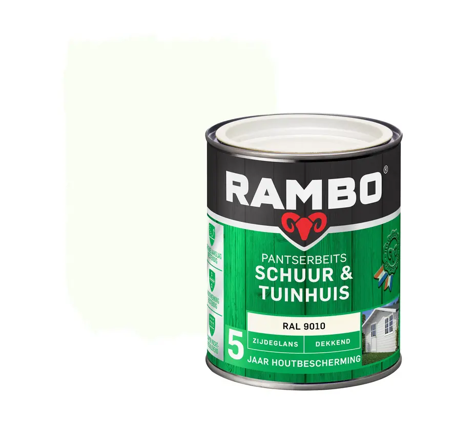 Rambo Pantserbeits Schuur&Tuinhuis Zijdeglans Dekkend RAL 9010 - 750 ML