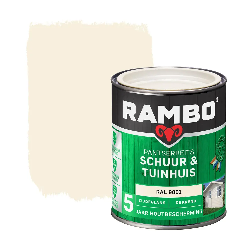 Rambo Pantserbeits Schuur&Tuinhuis Zijdeglans Dekkend RAL 9001 Rambo Pantserbeits Schuur&Tuinhuis Zijdeglans Dekkend RAL 9001