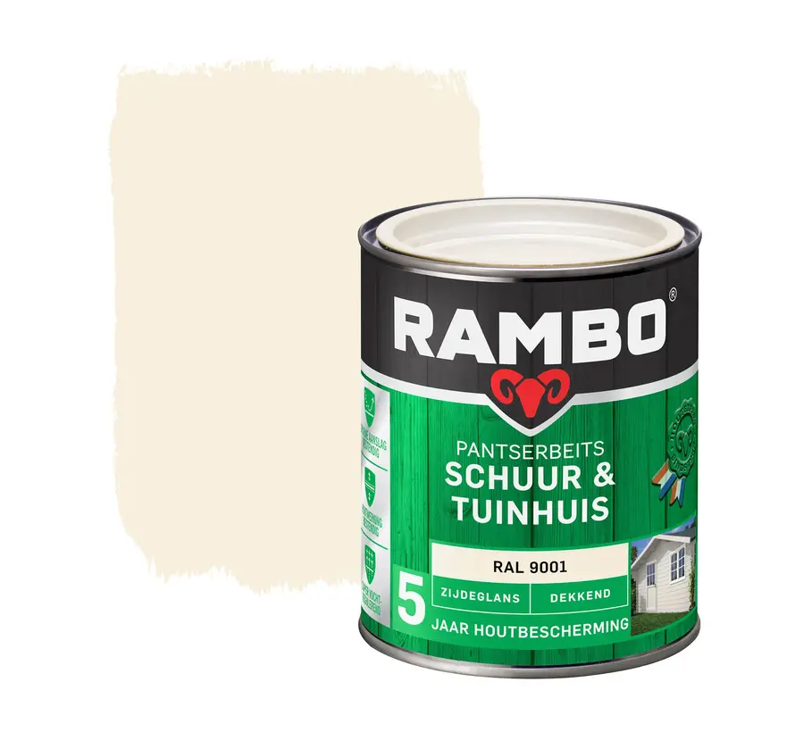 Rambo Pantserbeits Schuur&Tuinhuis Zijdeglans Dekkend RAL 9001 - 750 ML
