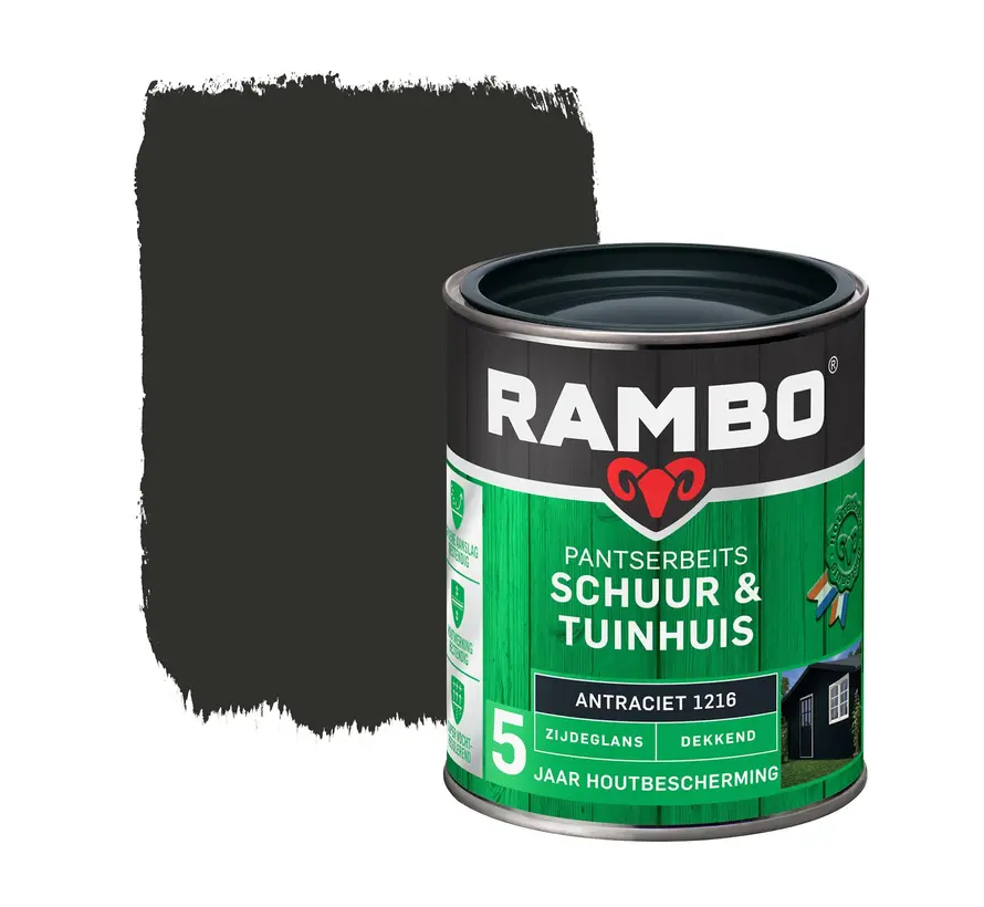 Rambo Pantserbeits Schuur&Tuinhuis Zijdeglans Dekkend Antraciet 1216 - 750 ML