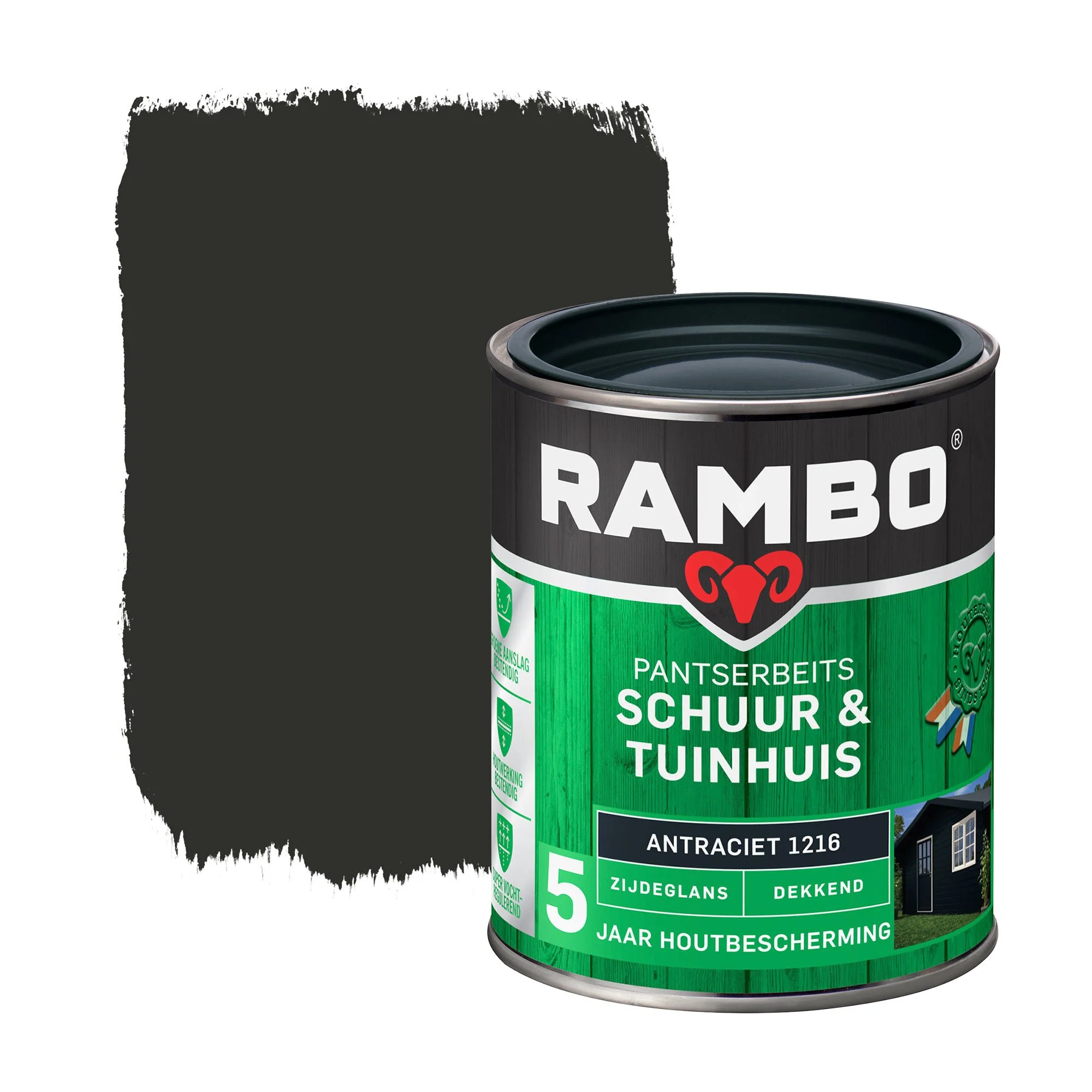 Pantserbeits Schuur&Tuinhuis Zijdeglans Dekkend Antraciet 1216 | 750 ML