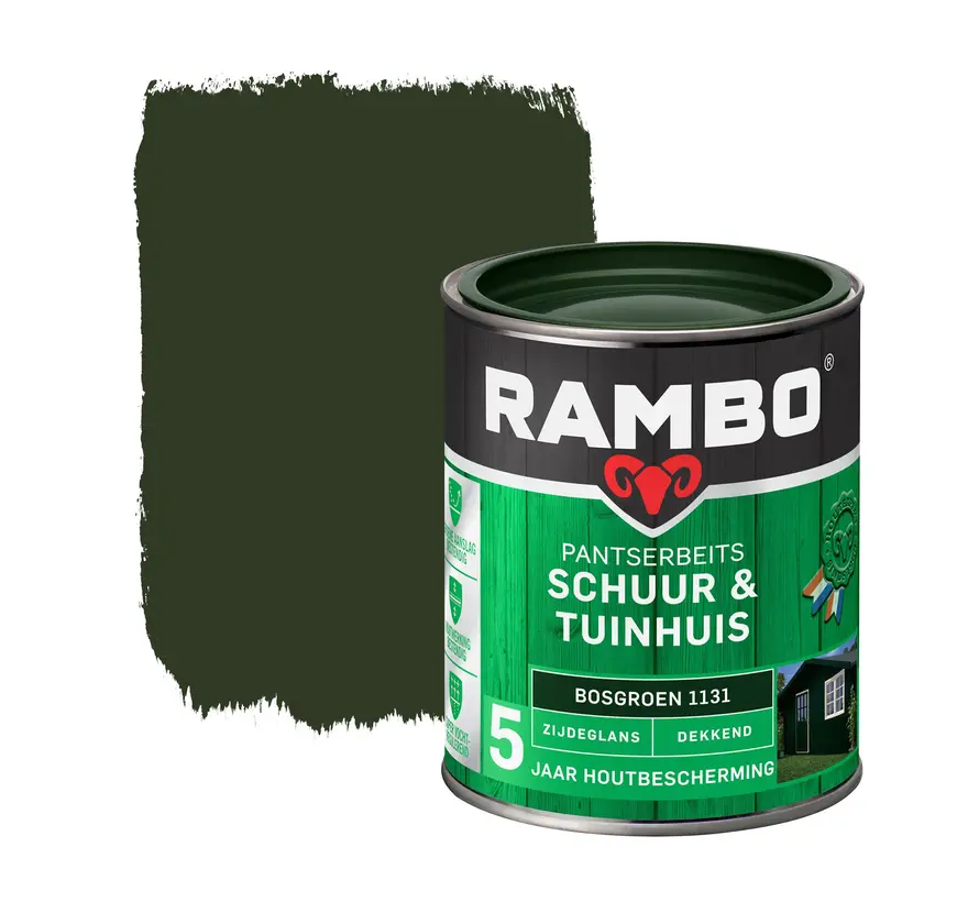 Rambo Pantserbeits Schuur&Tuinhuis Zijdeglans Dekkend Bosgroen 1131 - 750 ML