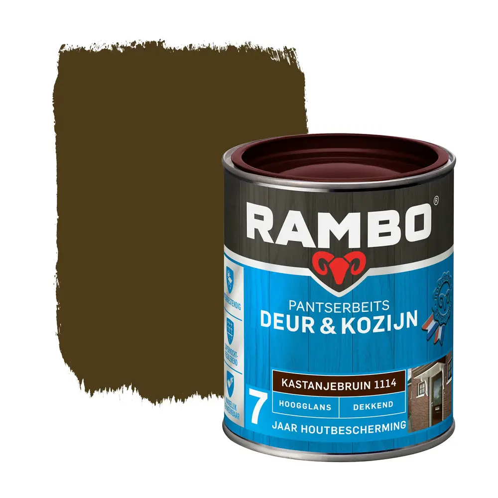 Rambo Pantserbeits Deur&Kozijn Hoogglans Dekkend Kastanjebruin 1114 Rambo Pantserbeits Deur&Kozijn Hoogglans Dekkend Kastanjebruin 1114