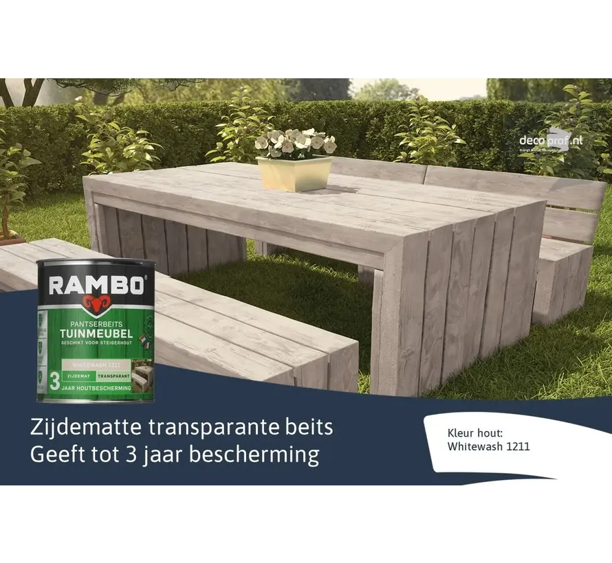 Rambo Pantserbeits Tuinmeubel Zijdeglans Transparant Whitewash 1211 - 750 ML