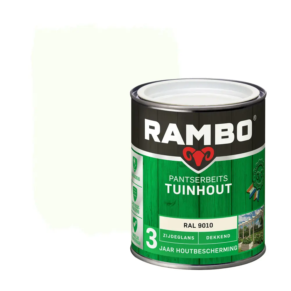 Rambo Pantserbeits Tuinhout Zijdeglans Dekkend Ral 9010 Rambo Pantserbeits Tuinhout Zijdeglans Dekkend Ral 9010