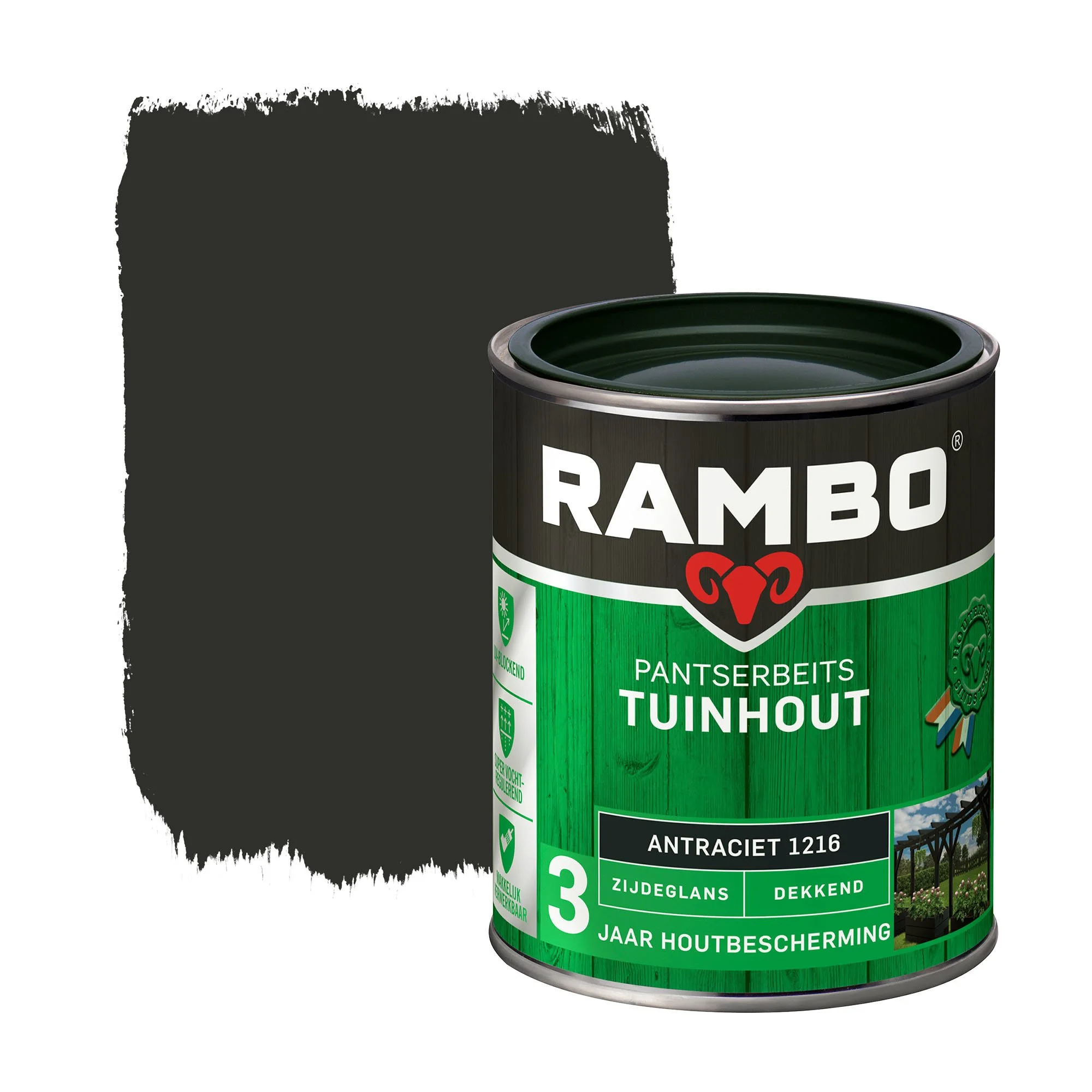 Pantserbeits Tuinhout Zijdeglans Dekkend Antraciet 1216 | 750 ML