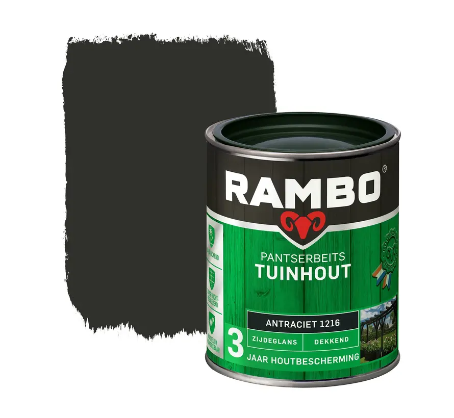 Rambo Pantserbeits Tuinhout Zijdeglans Dekkend Antraciet 1216 - 750 ML