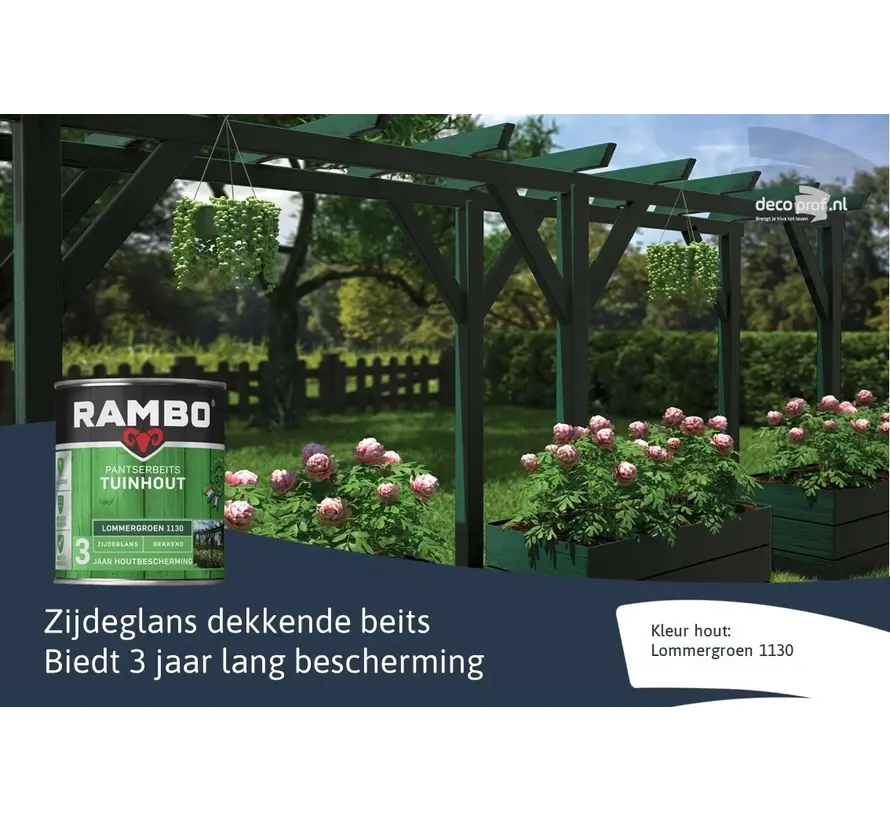 Rambo Pantserbeits Tuinhout Zijdeglans Dekkend Lommergroen 1130 - 750 ML