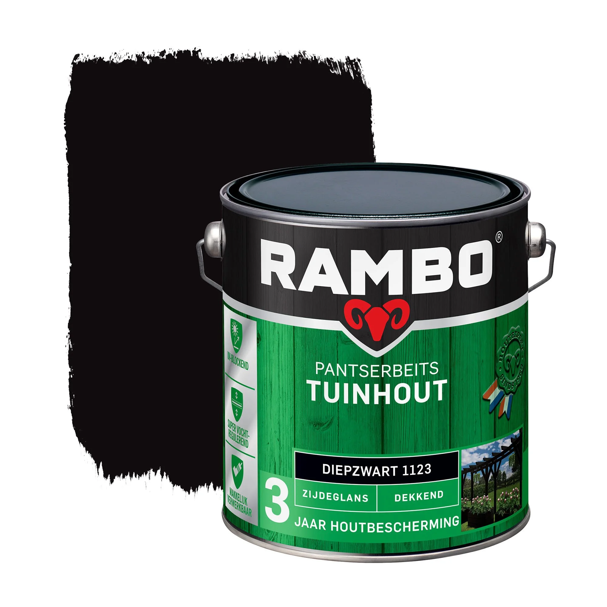 Pantserbeits Tuinhout Zijdeglans Dekkend Diepzwart 1123 | 2,5 LTR