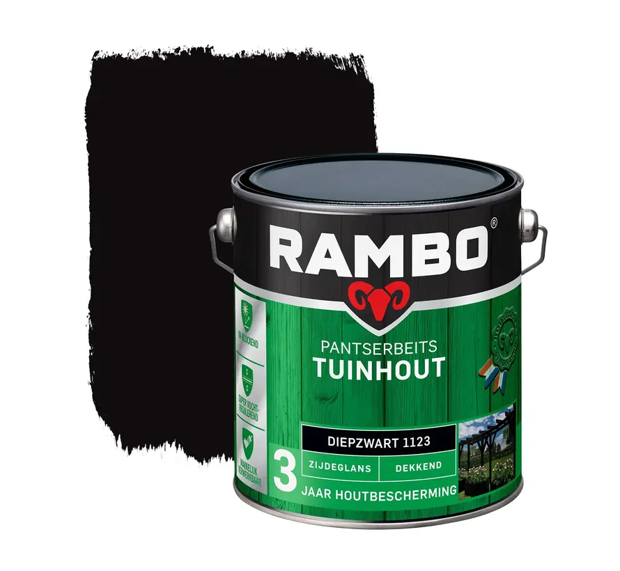 Rambo Pantserbeits Tuinhout Zijdeglans Dekkend Diepzwart 1123 - 2,5 LTR