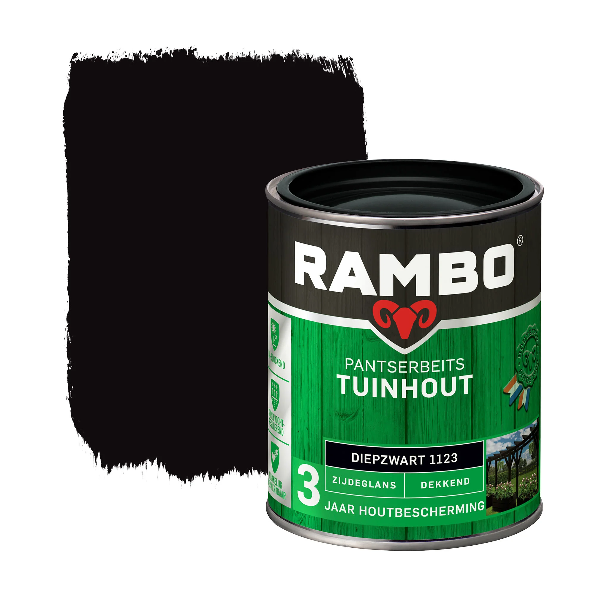 Pantserbeits Tuinhout Zijdeglans Dekkend Diepzwart 1123 | 750 ML