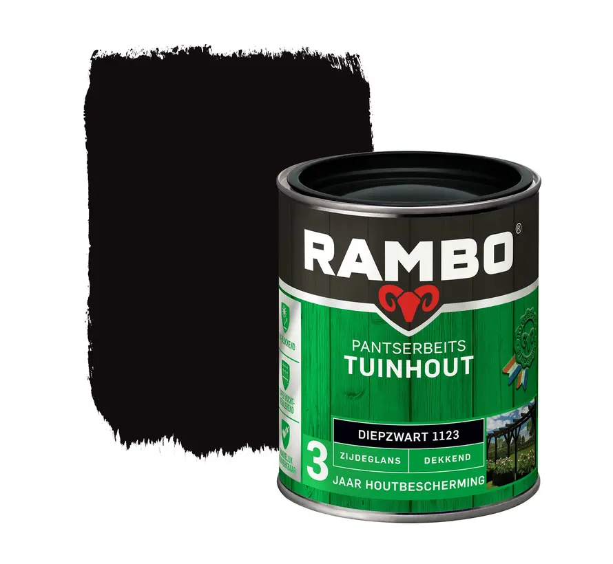 Rambo Pantserbeits Tuinhout Zijdeglans Dekkend Diepzwart 1123 - 2,5 LTR