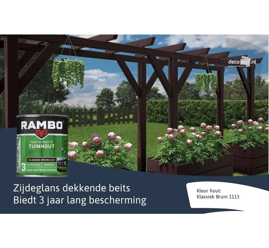 Rambo Pantserbeits Tuinhout Zijdeglans Dekkend Klassiekbruin 1113 - 750 ML