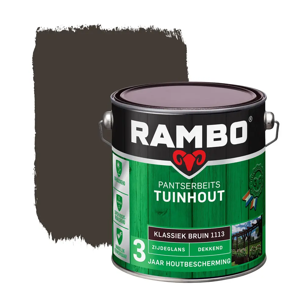 Rambo Pantserbeits Tuinhout Zijdeglans Dekkend Klassiekbruin 1113 Rambo Pantserbeits Tuinhout Zijdeglans Dekkend Klassiekbruin 1113