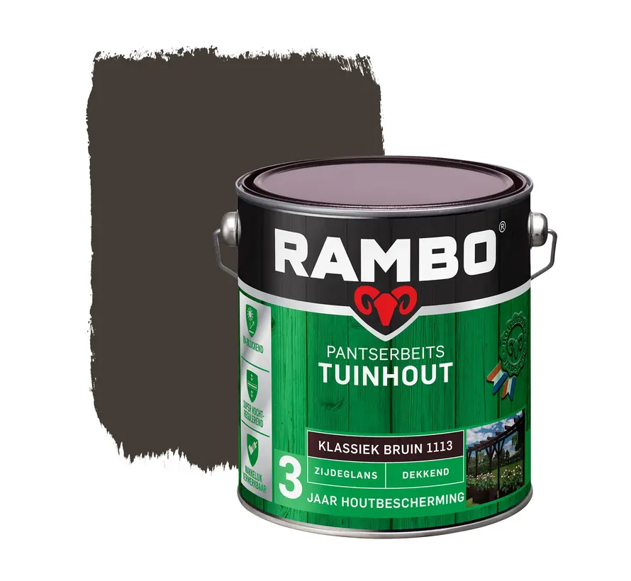 Rambo Pantserbeits Tuinhout Zijdeglans Dekkend Klassiekbruin 1113 - 750 ML