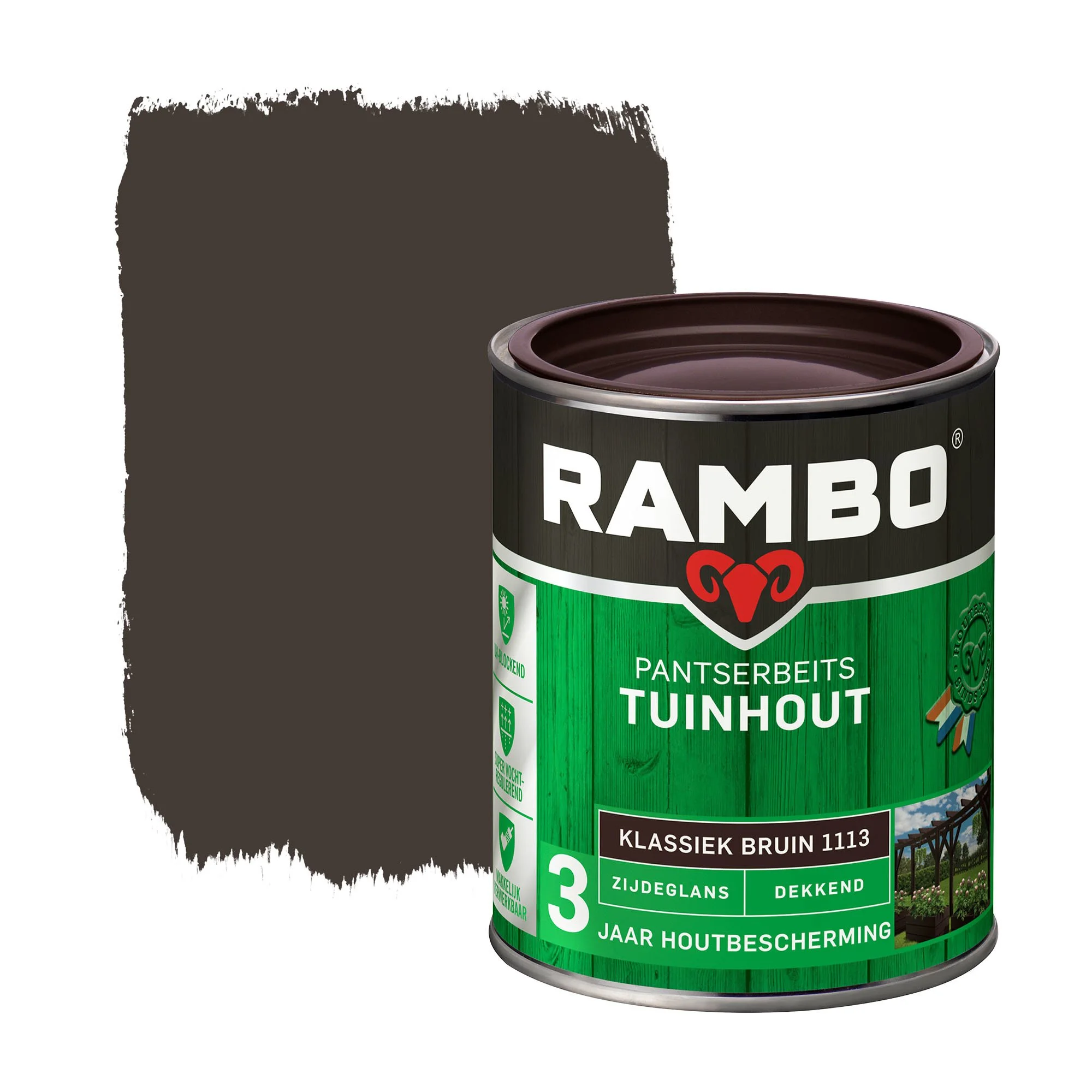 Pantserbeits Tuinhout Zijdeglans Dekkend Klassiekbruin 1113 | 750 ML