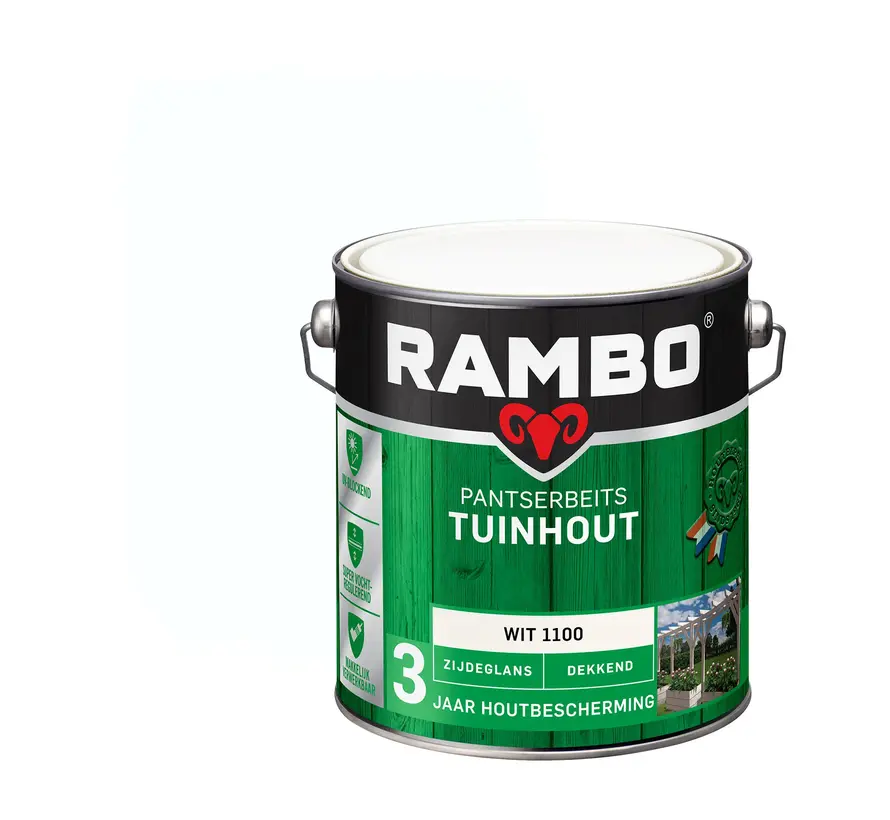 Rambo Pantserbeits Tuinhout Zijdeglans Dekkend Wit 1100 - 750 ML