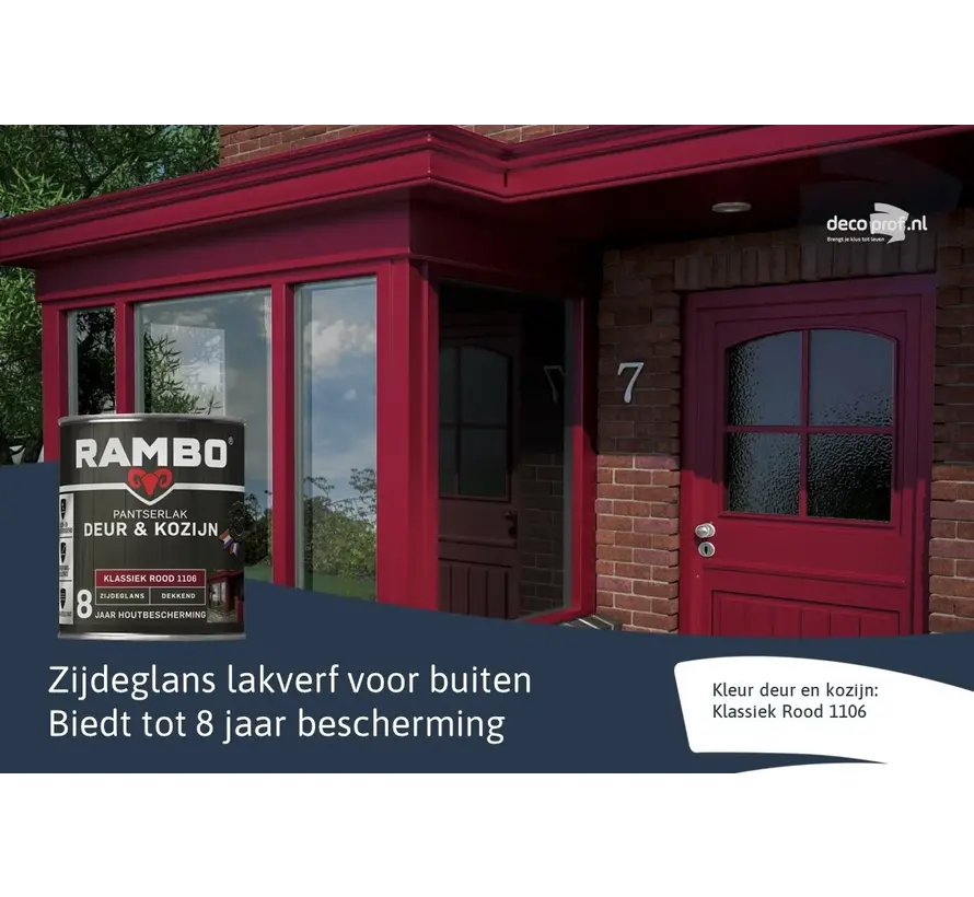 Rambo Pantserlak Deur&Kozijn Zijdeglans Dekkend Klassiekrood 1106 - 750 ML