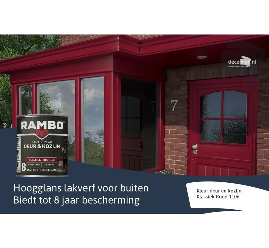 Rambo Pantserlak Deur&Kozijn Hoogglans Dekkend Klassiekrood 1106 - 750 ML