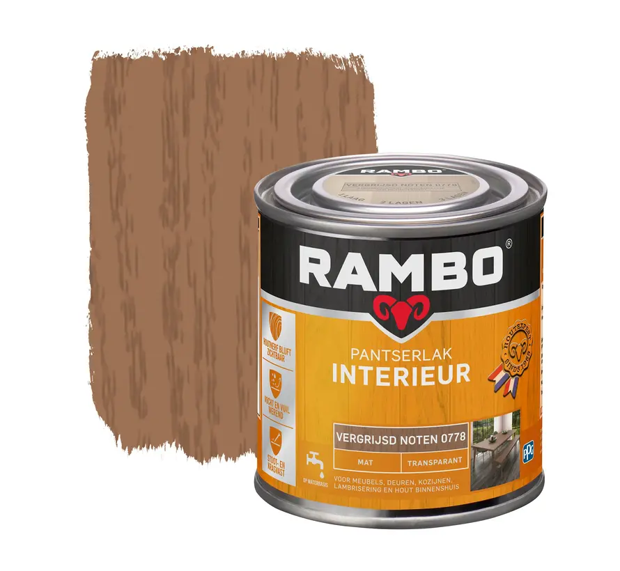 Rambo Pantserlak Interieur Transparant Mat Vergr.Noten 0778 - 250 ML