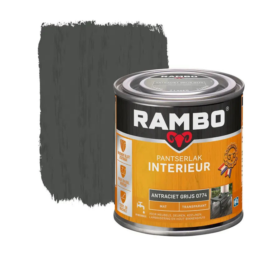 Rambo Pantserlak Interieur Transparant Mat Antr.Grijs 0774 - 250 ML