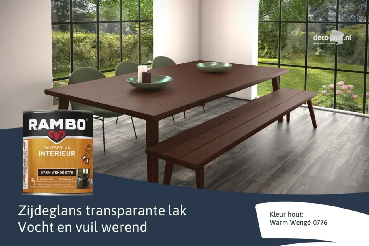 Rambo Pantserlak Interieur Transparant Zijdeglans Warmwengé 0776 Rambo Pantserlak Interieur Transparant Zijdeglans Warmwengé 0776