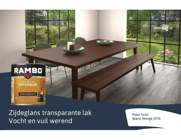 Rambo Pantserlak Interieur Transparant Zijdeglans Warmwengé 0776 Rambo Pantserlak Interieur Transparant Zijdeglans Warmwengé 0776