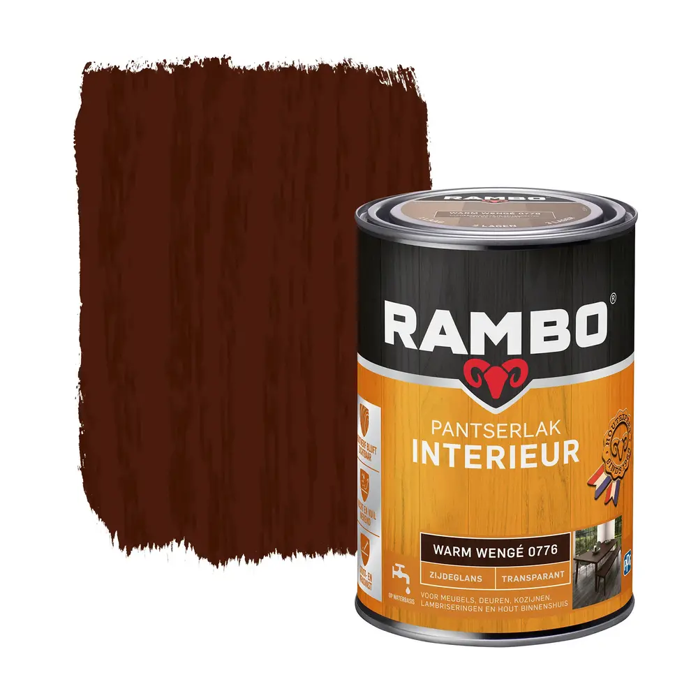 Rambo Pantserlak Interieur Transparant Zijdeglans Warmwengé 0776 Rambo Pantserlak Interieur Transparant Zijdeglans Warmwengé 0776