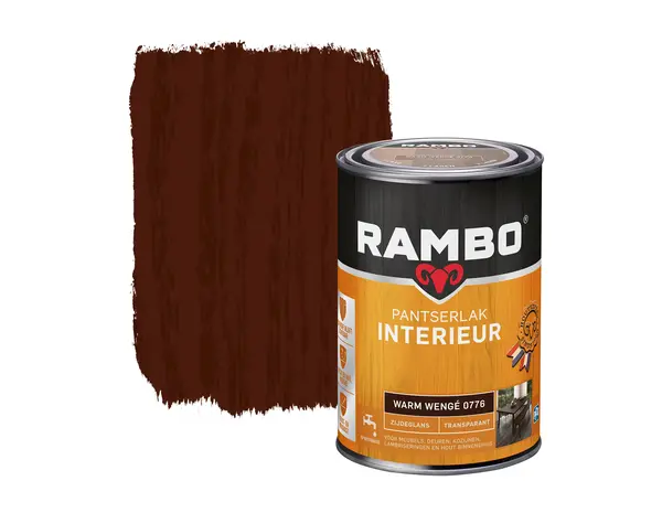 Rambo Pantserlak Interieur Transparant Zijdeglans Warmwengé 0776 Rambo Pantserlak Interieur Transparant Zijdeglans Warmwengé 0776