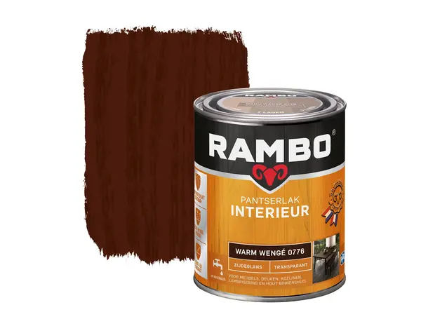 Rambo Pantserlak Interieur Transparant Zijdeglans Warmwengé 0776 Rambo Pantserlak Interieur Transparant Zijdeglans Warmwengé 0776