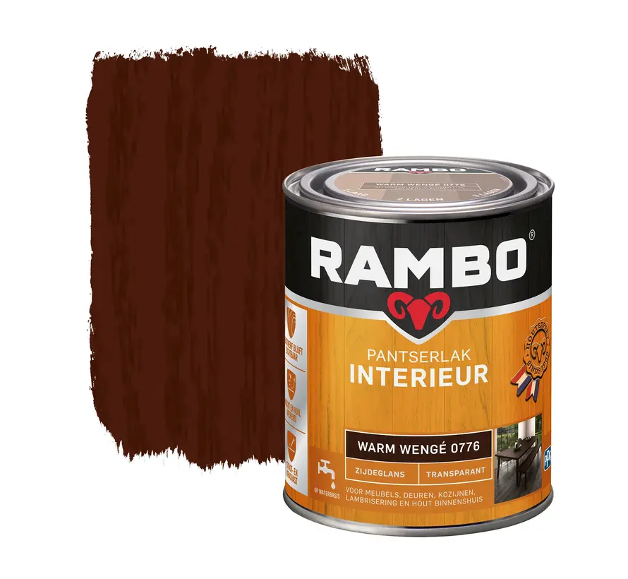 Rambo Pantserlak Interieur Transparant Zijdeglans Warmwengé 0776 - 250 ML