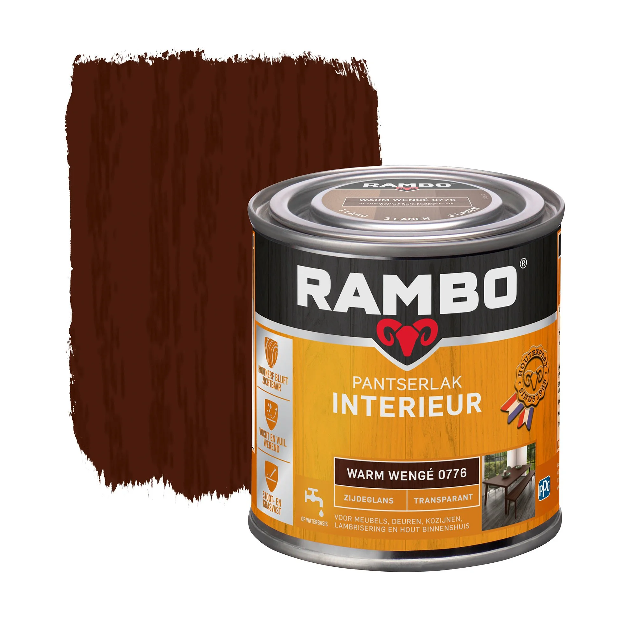 Pantserlak Interieur Transparant Zijdeglans Warmwengé 0776 | 250 ML