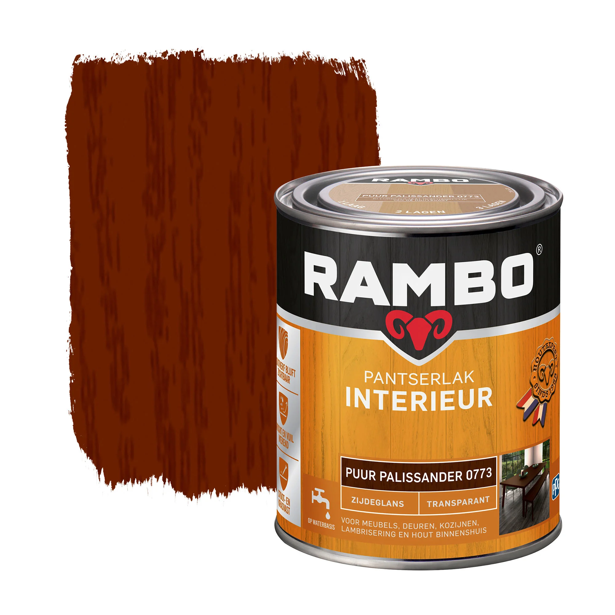 Pantserlak Interieur Transparant Zijdeglans Palissander 0773 | 750 ML