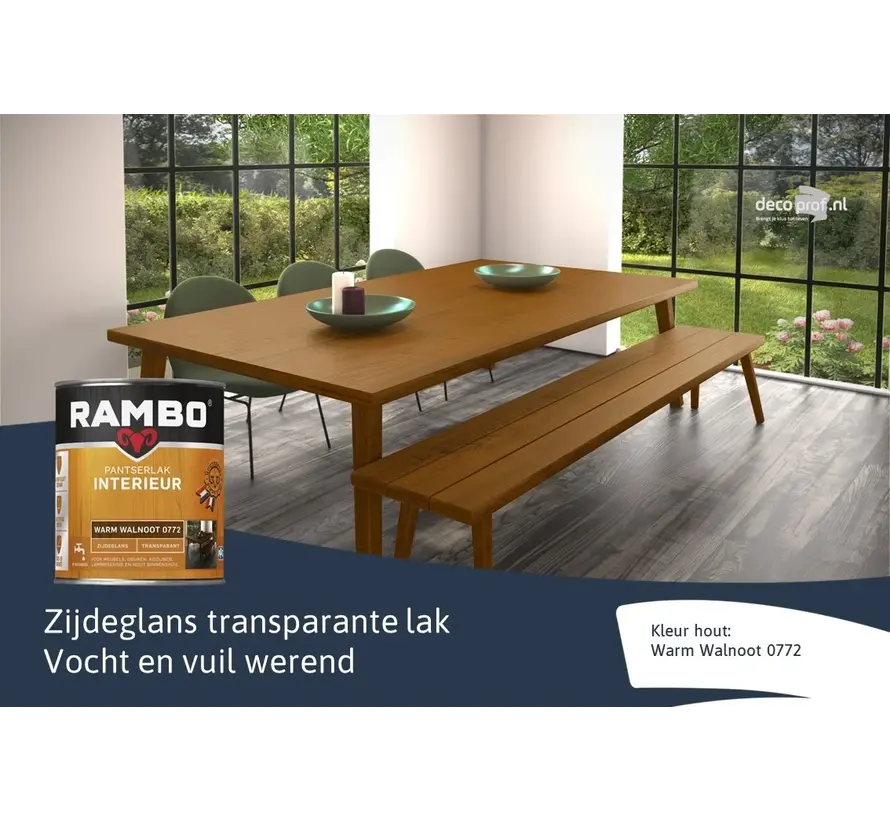 Rambo Pantserlak Interieur Transparant Zijdeglans Warmwalnoot 0772 - 250 ML