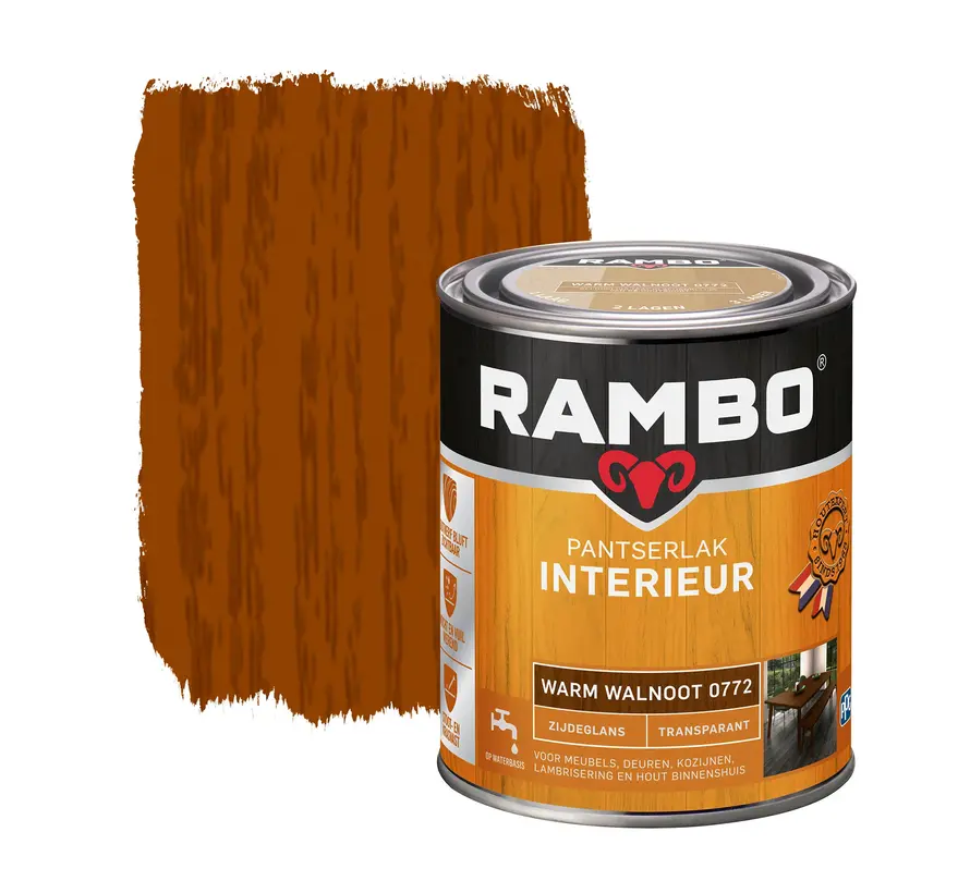 Rambo Pantserlak Interieur Transparant Zijdeglans Warmwalnoot 0772 - 250 ML