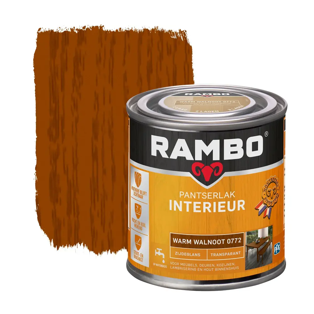 Rambo Pantserlak Interieur Transparant Zijdeglans Warmwalnoot 0772