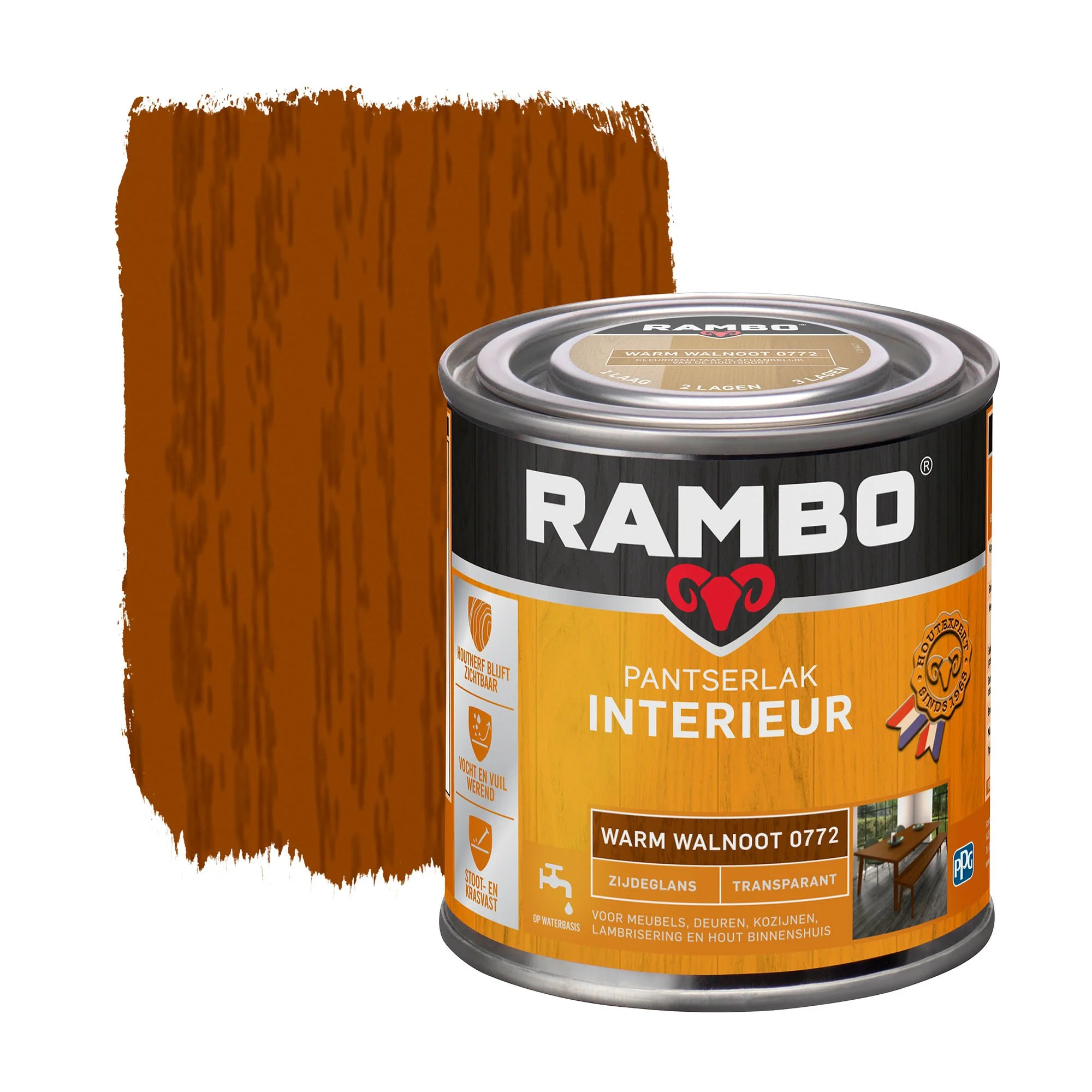 Pantserlak Interieur Transparant Zijdeglans Warmwalnoot 0772 | 250 ML