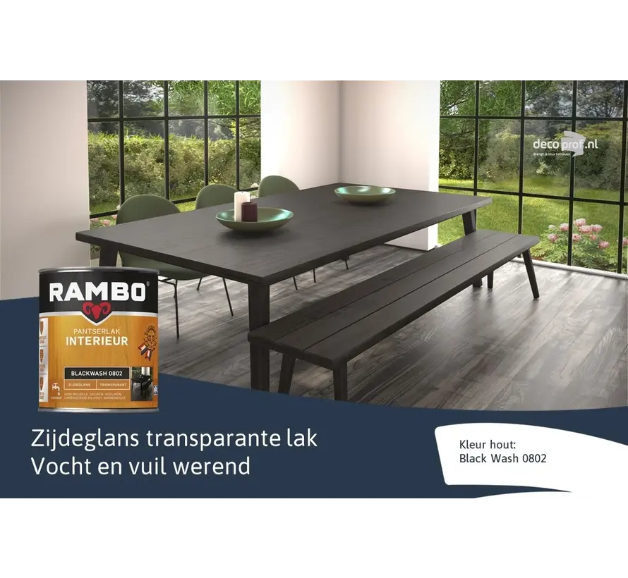 Rambo Pantserlak Interieur Transparant Zijdeglans Blackwash 0802 - 250 ML