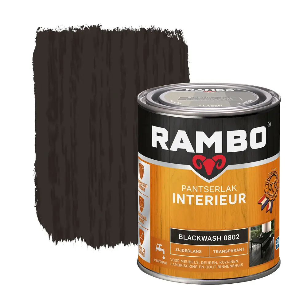 Rambo Pantserlak Interieur Transparant Zijdeglans Blackwash 0802 Rambo Pantserlak Interieur Transparant Zijdeglans Blackwash 0802