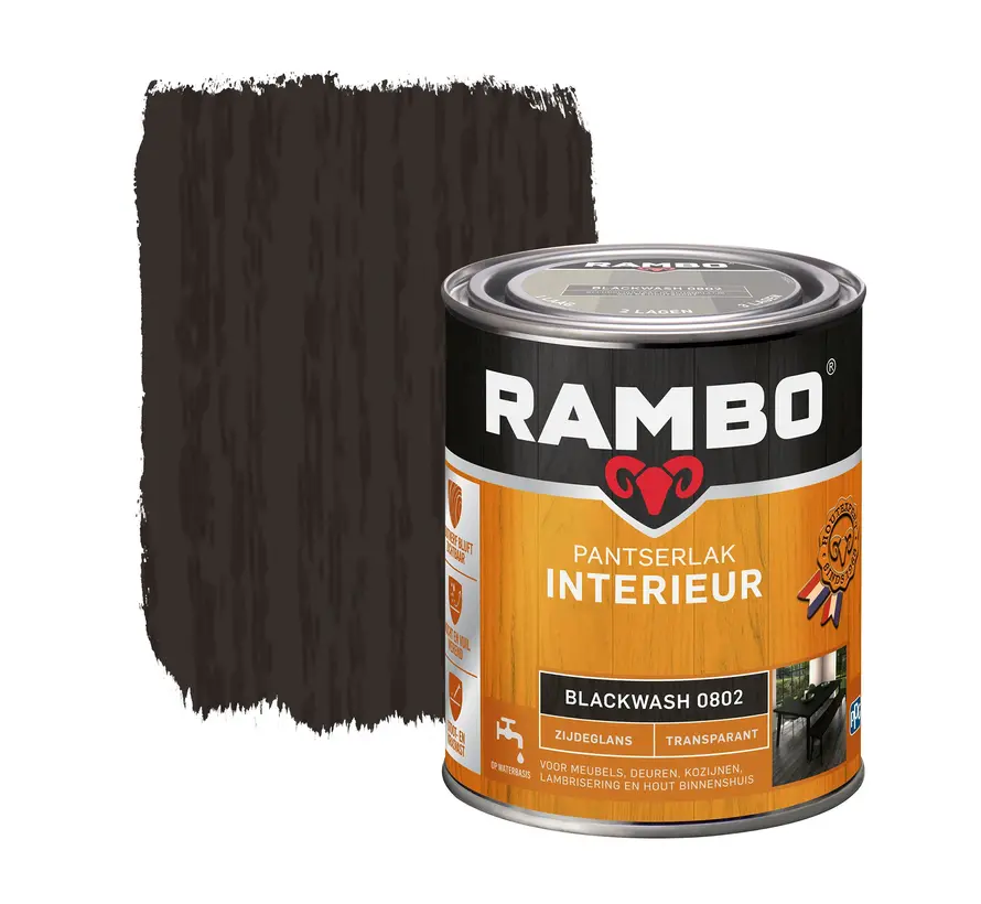 Rambo Pantserlak Interieur Transparant Zijdeglans Blackwash 0802 - 250 ML