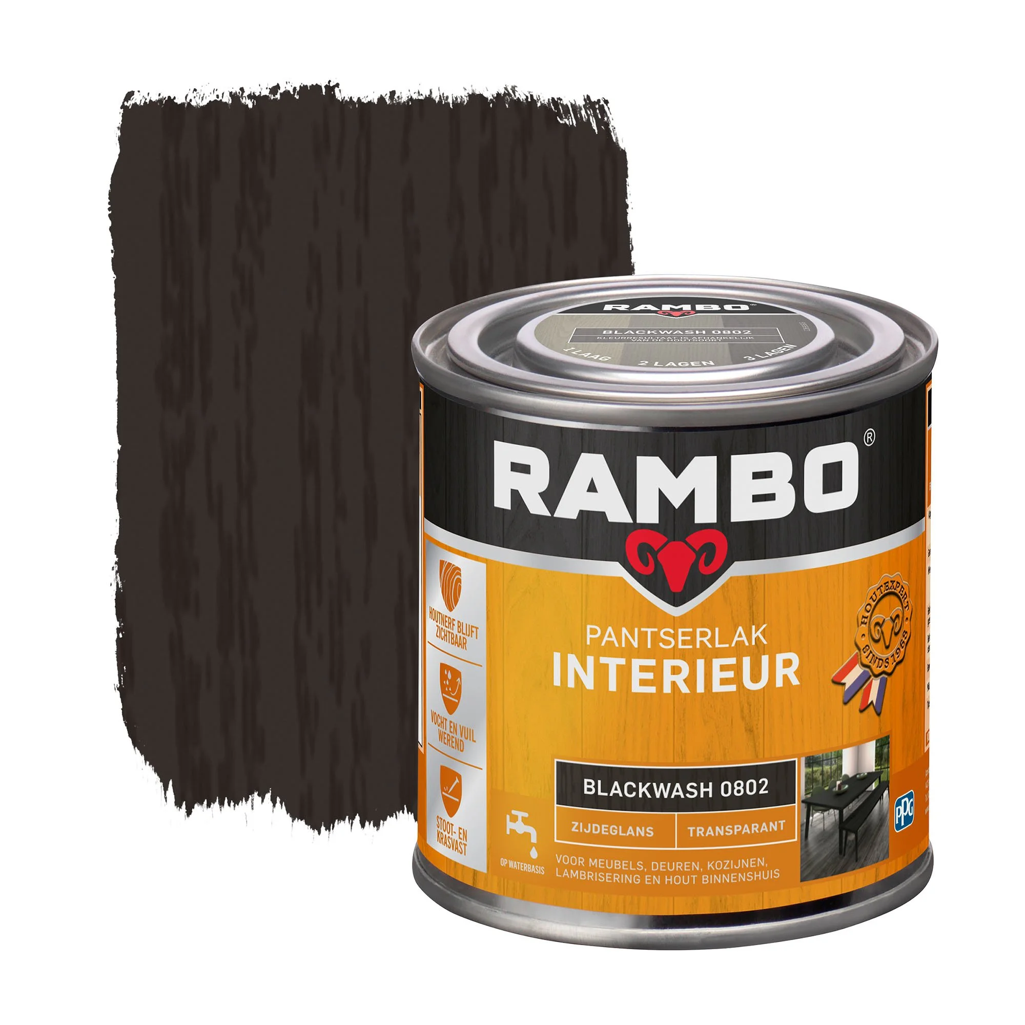 Pantserlak Interieur Transparant Zijdeglans Blackwash 0802 | 250 ML