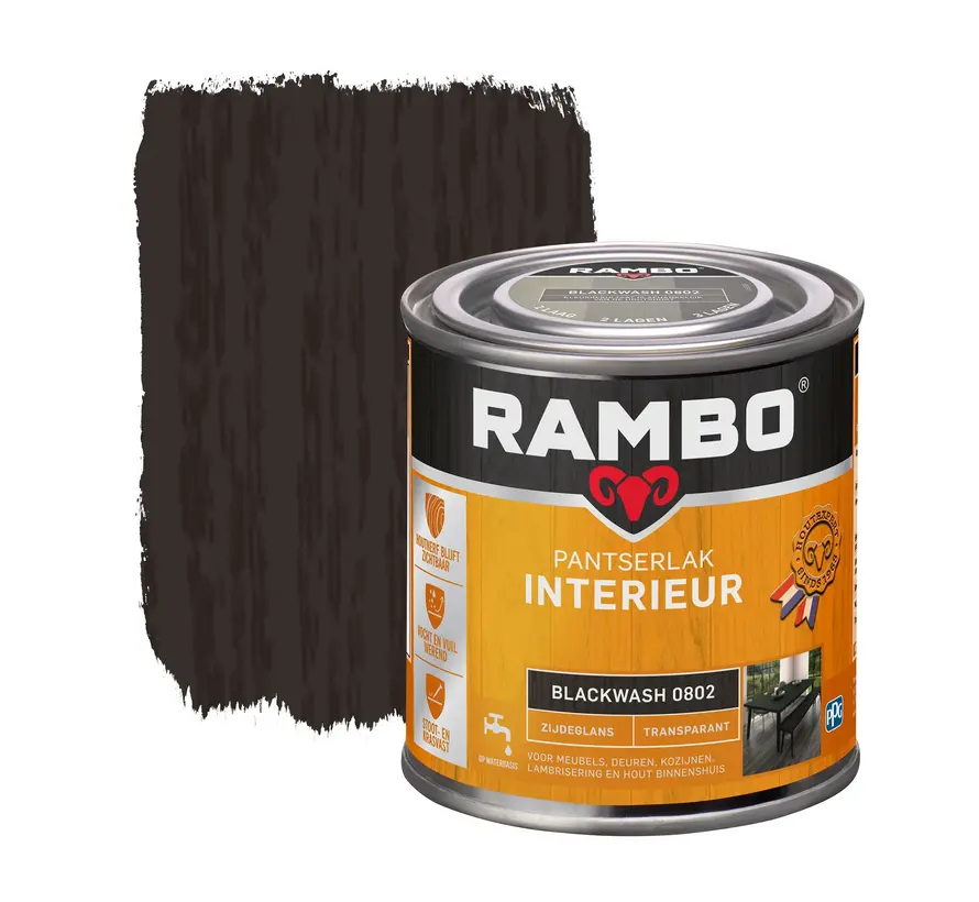 Rambo Pantserlak Interieur Transparant Zijdeglans Blackwash 0802 - 250 ML