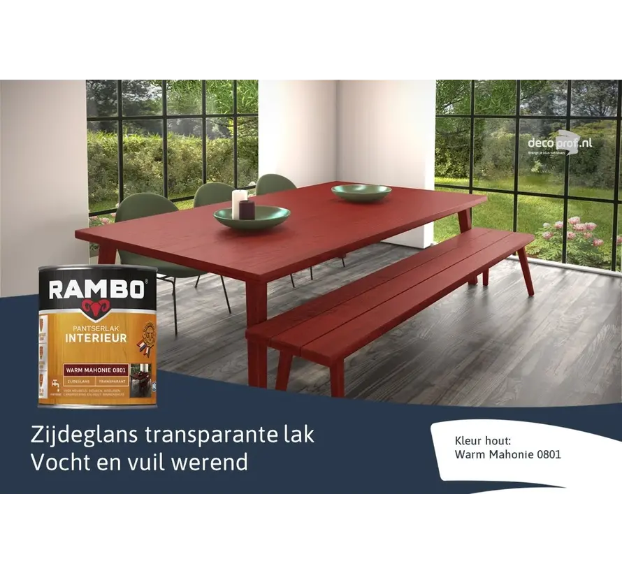 Rambo Pantserlak Interieur Transparant Zijdeglans Warm Mahonie 0801 - 250 ML